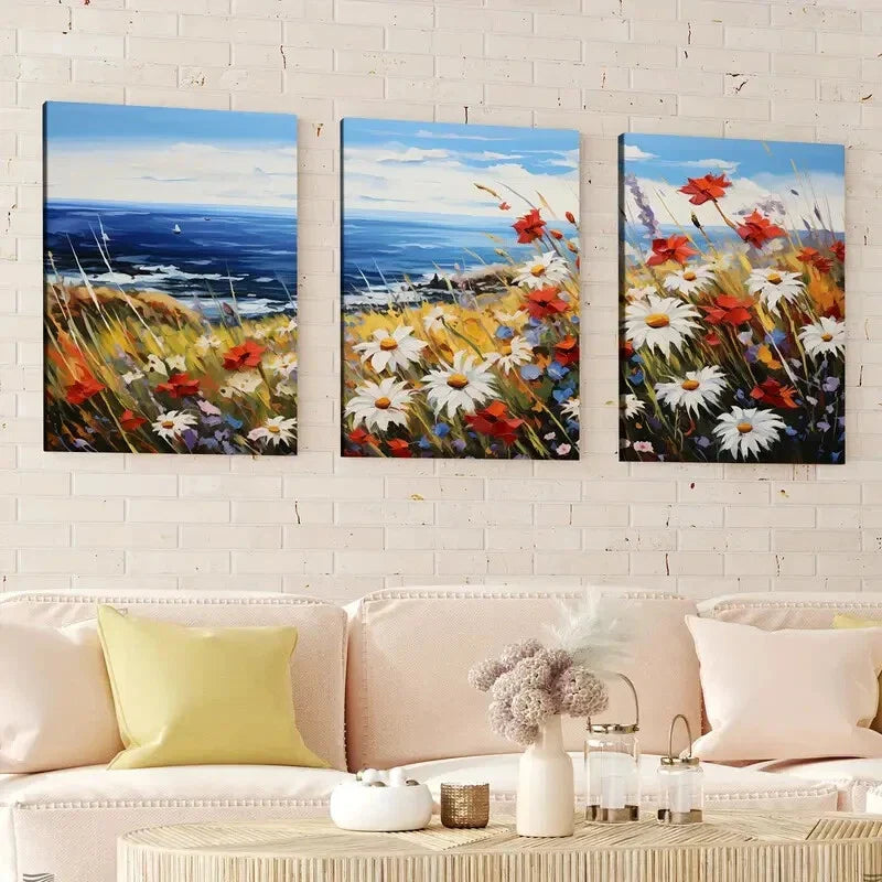3pcs Abstract Geometric Florals Beach Scenery Wall Art Set Canvas Framed 40x60cm - High Quality Print 100% Australian Made Wall Canvas Ready to Hang