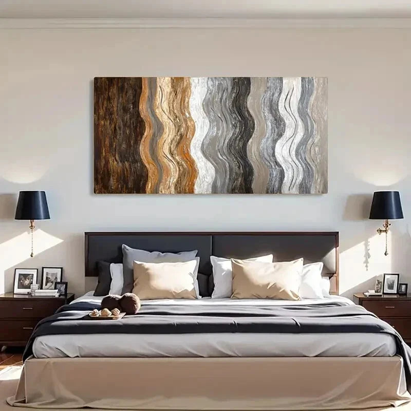Neutral Tones Contemporary Wavy Wall Art Canvas Office Home Room Framed 80x45cm