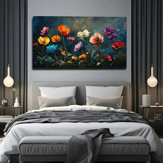 Vibrant Poppy Flower Garden Wall Art Canvas Office Home Room Framed 120x60cm