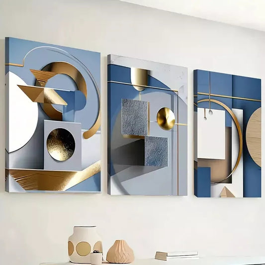 3pcs Modern Abstract with Geometric Print  Wall Art Set Canvas Framed 40x60cm - High Quality Print 100% Australian Made Wall Canvas Ready to Hang