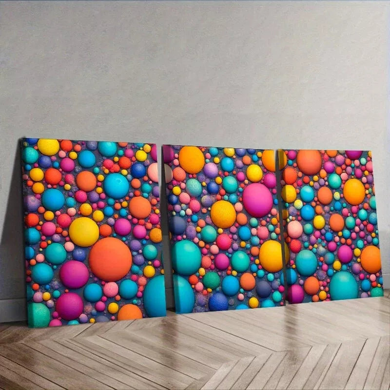 3pcs Colorful Bubbles Abstract Wall Art Set Canvas Framed 40x60cm - High Quality Print 100% Australian Made Wall Canvas Ready to Hang