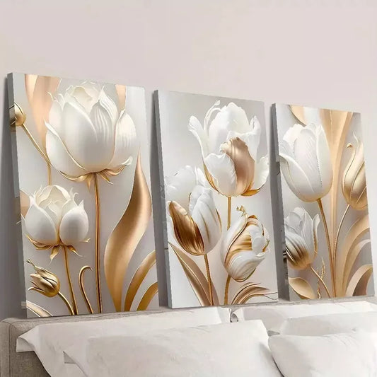 3pcs Modern Natural Scenery Tulip Flowers Wall Art Set Canvas Framed 40x60cm - High Quality Print 100% Australian Made Wall Canvas Ready to Hang