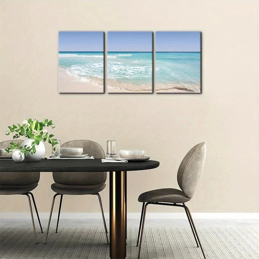 3pcs Tropical Seascape of Sea Waves Metal Print Ready to Hang Art