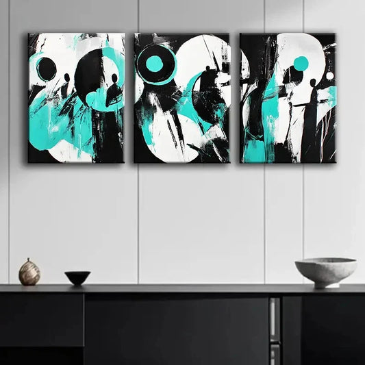 3pcs Modern Abstract Black Teal Modern Perfect Wall Art Set Canvas Framed 40x60cm - High Quality Print 100% Australian Made Wall Canvas Ready to Hang