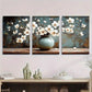 3pcs Elegance Farmhouse Flowers Beige & Gray Vase Metal Print Ready to Hang Art