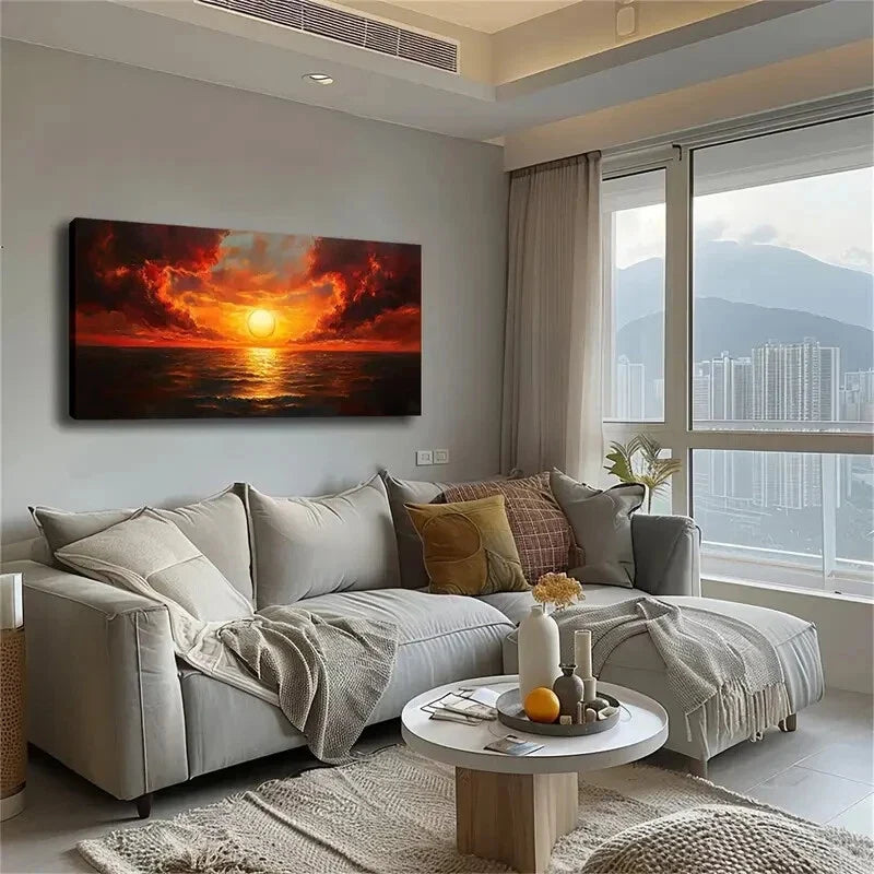 Stunning Sunset Over Ocean Wave Wall Art Canvas Office Home Room Framed 120x60cm