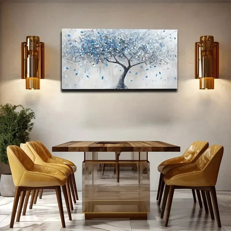 Blue And White Trees Suitable Wall Art Canvas Office Home Room Framed 120x60cm