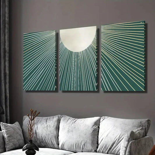 3pcs Bohemian Style Abstract Teal Lines Wall Art Set Canvas Framed 40x60cm - High Quality Print 100% Australian Made Wall Canvas Ready to Hang