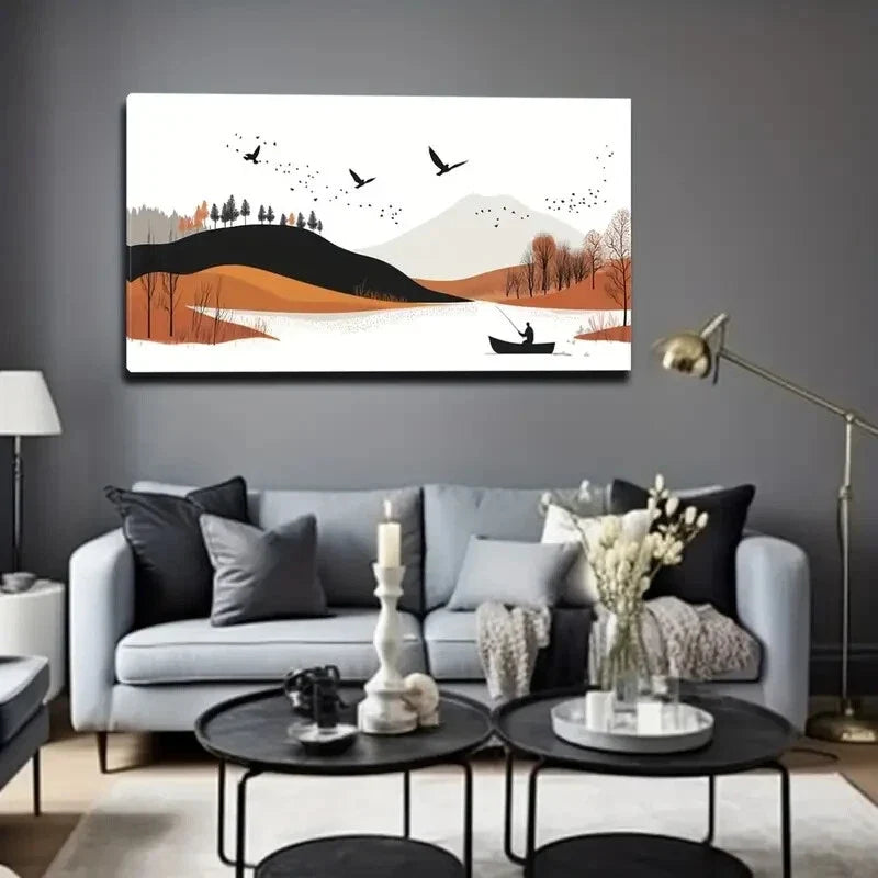 Lake & Birch Trees Mountain Wall Art Canvas Office Home Room Framed 120x60cm