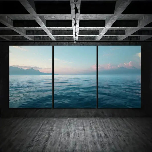 3pcs Sea View Blue Sky White Clouds Metal Print Ready to Hang Art