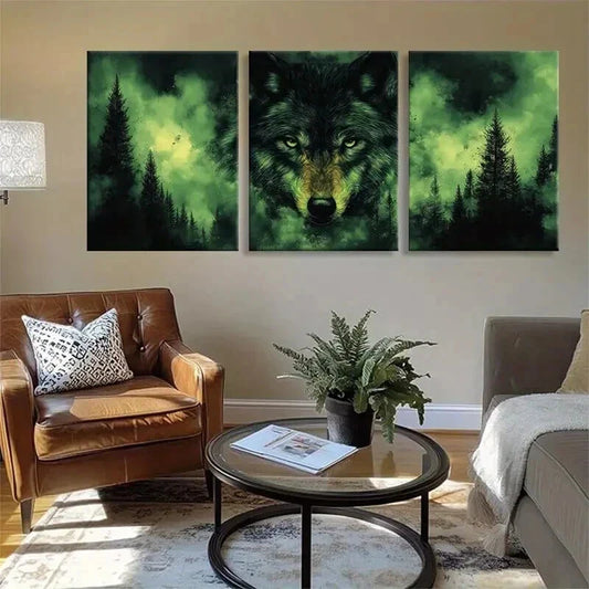 3pcs Majestic Wolf in Enchanted Forest Perfect Wall Art Set Canvas Framed 40x60cm - High Quality Print 100% Australian Made Wall Canvas Ready to Hang