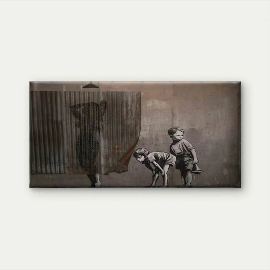 Curious Children Peeking Wall Art Canvas Office Home Room Framed 80x45cm
