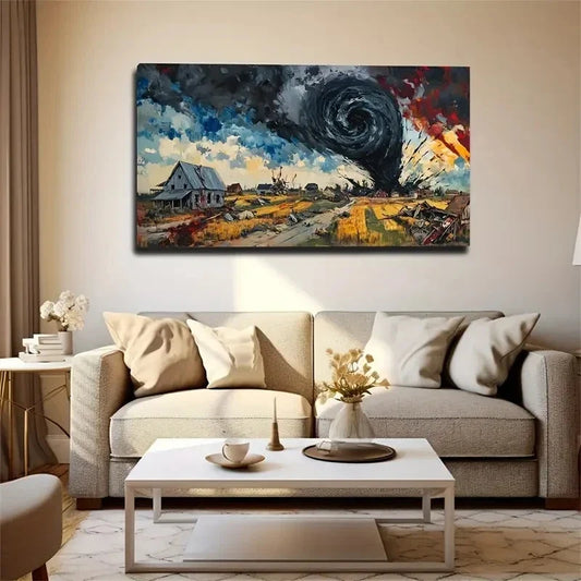 Destructive Tornado Unique Wall Art Canvas Office Home Room Framed 120x60cm