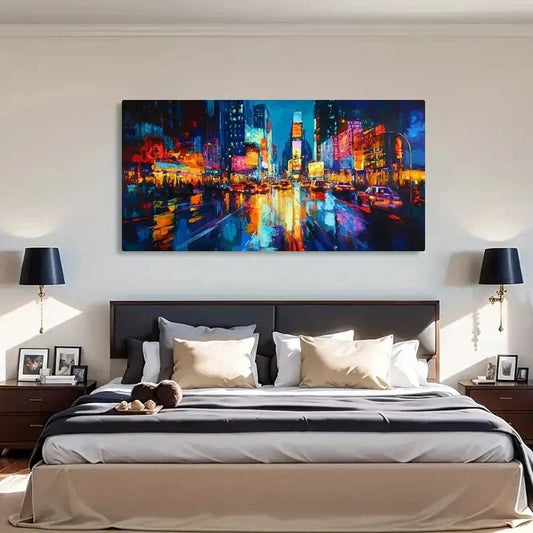 Futuristic Neon Cityscape Wall Art Canvas Office Home Room Framed 120x60cm