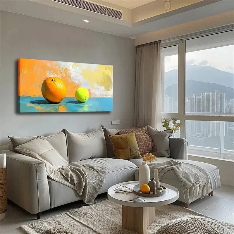 Vibrant Orange Green Ball Wall Art Canvas Office Home Room Framed 120x60cm