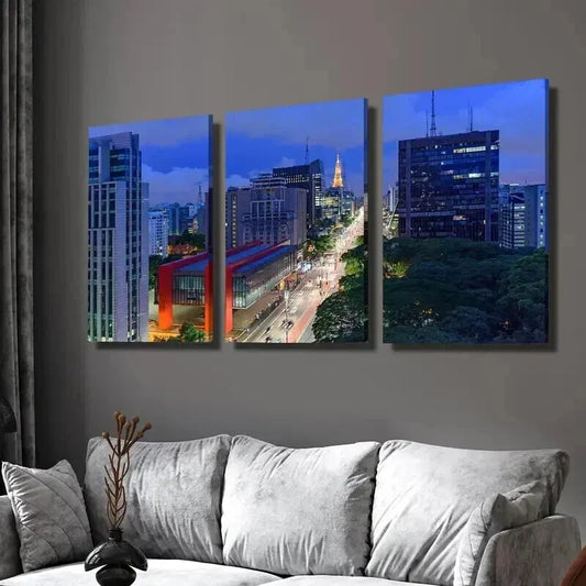 3pcs High Buildings and Neon Lights Wall Art Set Canvas Framed 40x60cm - High Quality Print 100% Australian Made Wall Canvas Ready to Hang