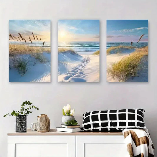 3pcs Ocean Waves and Sandy Path Metal Print Ready to Hang Art