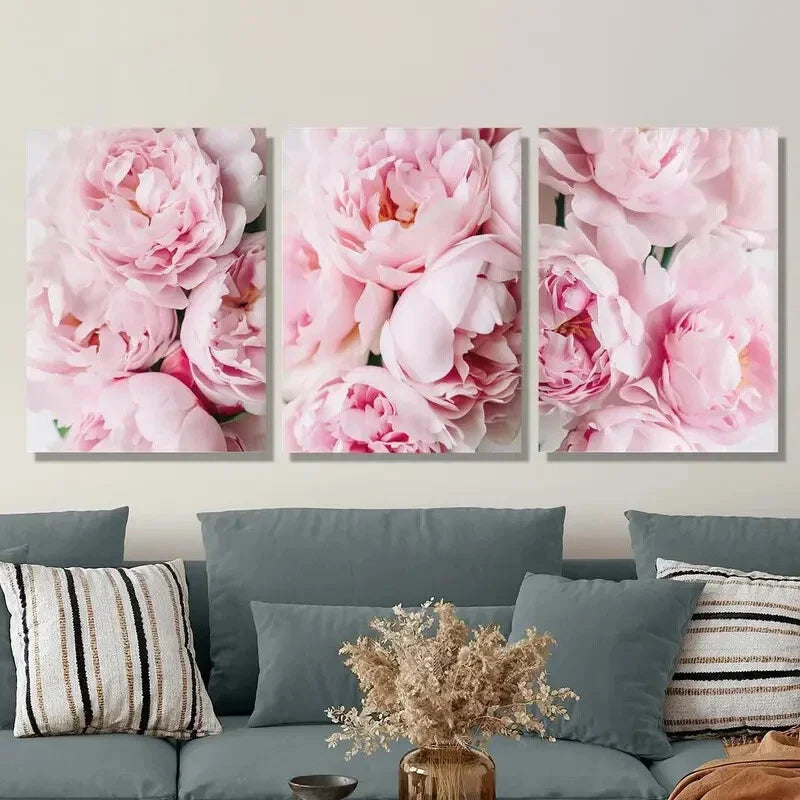 3pcs Elegant Pink Peony Nordic Style Metal Print Ready to Hang Art