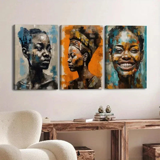 3pcs Fashion Portraits Vibrant & Abstract Black Wall Art Set Canvas Framed 40x60cm - High Quality Print 100% Australian Made Wall Canvas Ready to Hang