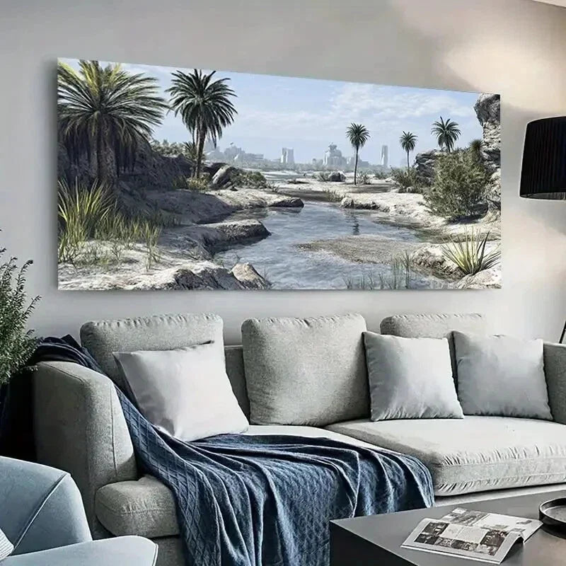 Serene Beach & Palm Trees wall canvas office home room framed 120x60cm