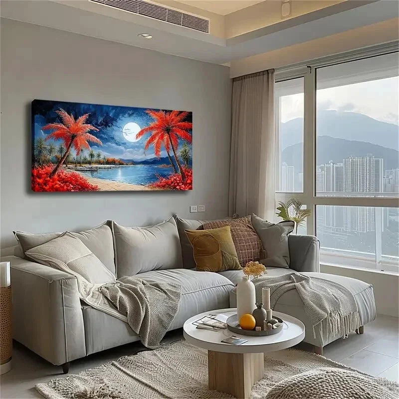 Abstract Red Coconut Trees Wall Art Canvas Office Home Room Framed 120x60cm