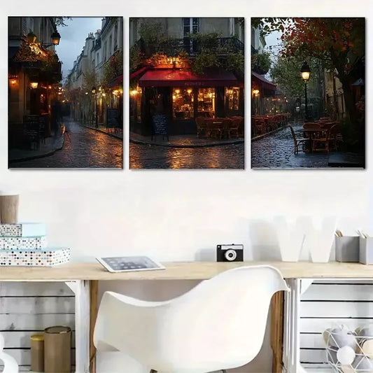 3pcs Smodern beautiful parisian Street Cafe   Wall Art Set Canvas Framed 40x60cm - High Quality Print 100% Australian Made Wall Canvas Ready to Hang