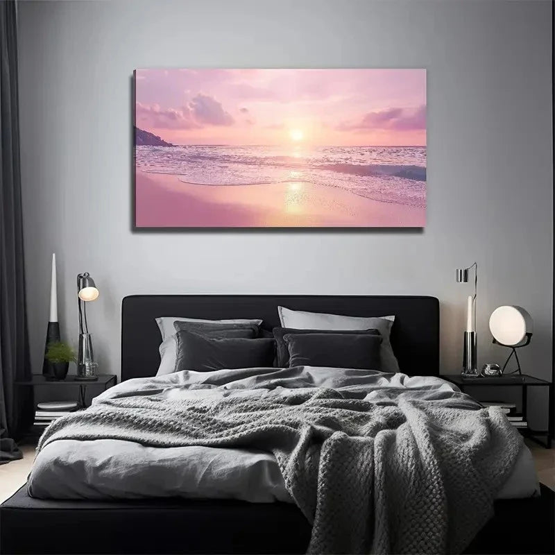 Sunset Beach Landscape Wall Art Canvas Office Home Room Framed 120x60cm