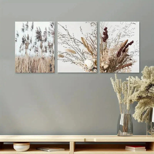 3pcs Nordic Minimalist Style Swinging Reed Metal Print Ready to Hang Art