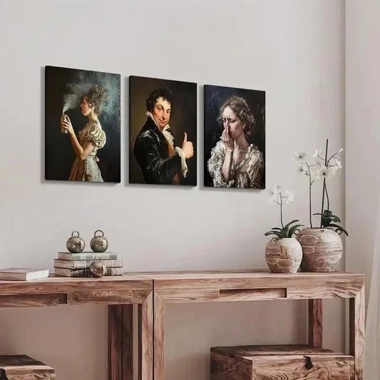 3pcs Victorian Style Modern Portrait Paintings Wall Art Set Canvas Framed 40x60cm - High Quality Print 100% Australian Made Wall Canvas Ready to Hang
