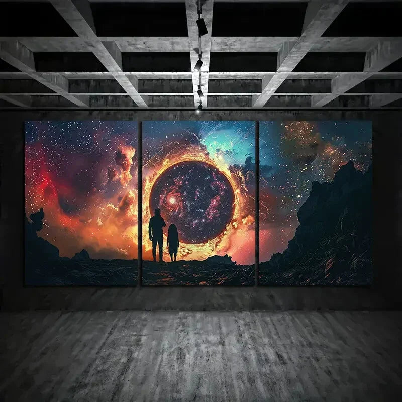 3pcs Two Contours Facing Each Other Metal Print Ready to Hang Art