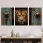 3pcs Lion Door Animal Themed Golden Eyes Metal Print Ready to Hang Art