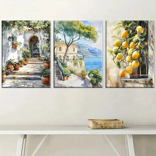 3pcs Modern Architectural Art Landscapes Metal Print Ready to Hang Art