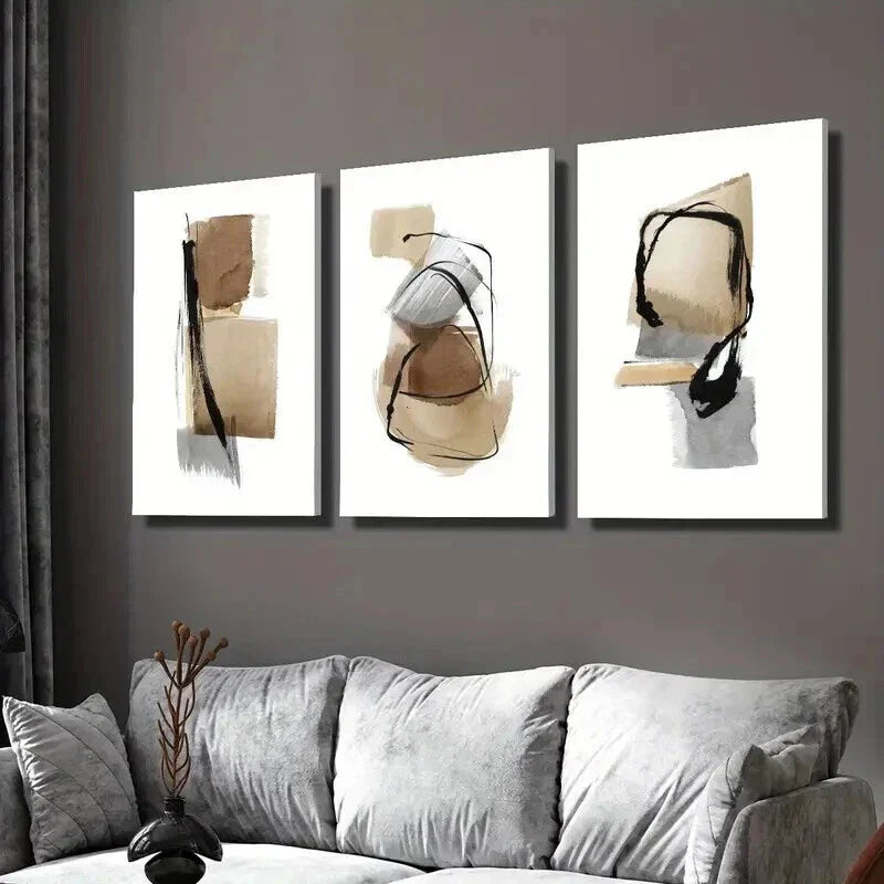 3pcs Abstract Brown Grey Black Painting Wall Art Set Canvas Framed 40x60cm - High Quality Print 100% Australian Made Wall Canvas Ready to Hang