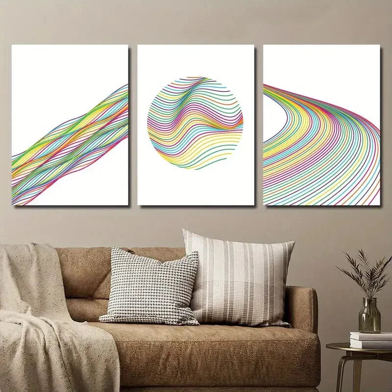 3pcs Simple Colorful Ripple Abstract Line Metal Print Ready to Hang Art