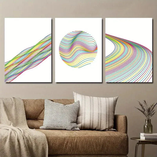 3pcs Simple Colorful Ripple Abstract Line Metal Print Ready to Hang Art