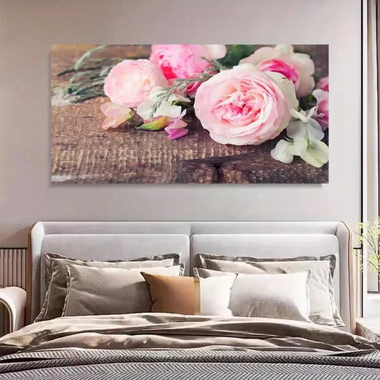 Blooming Roses Pink Rose Wall Art Canvas Office Home Room Framed 120x60cm