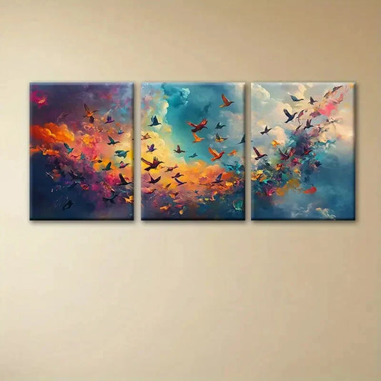 3pcs Vibrant Colorful Sky Birds Metal Print Ready to Hang Art
