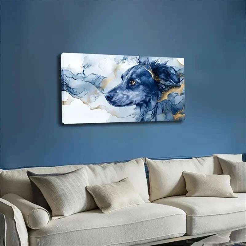 Abstract Blue Dog Vibrant Wall Art Canvas Office Home Room Framed 120x60cm
