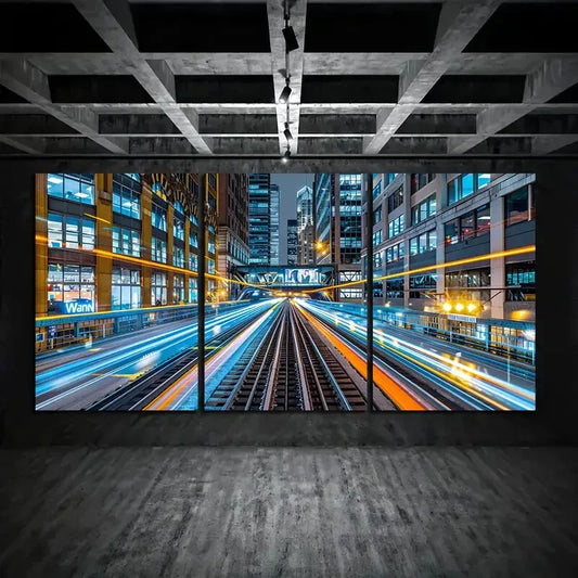 3pcs Urban Night Scene Long Exposure Cityscape Metal Print Ready to Hang Art