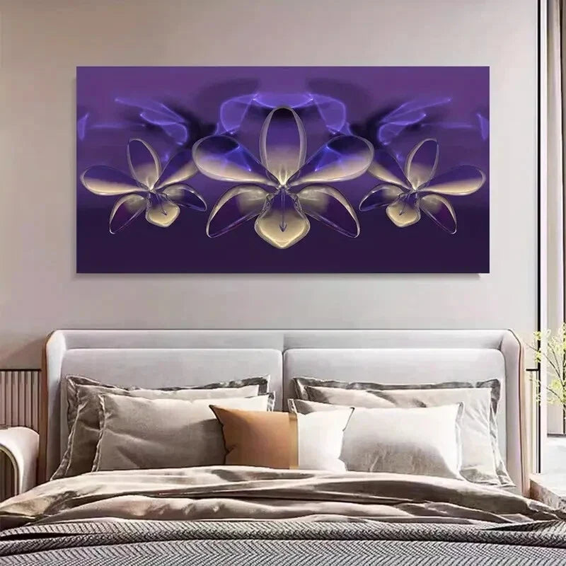 Fantasy Purple Floral Abstract Wall Art Canvas Office Home Room Framed 120x60cm