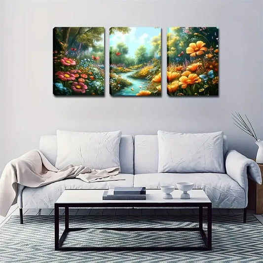 3pcs A Variety Of Flowers Romantic Style Wall Art Set Canvas Framed 40x60cm - High Quality Print 100% Australian Made Wall Canvas Ready to Hang
