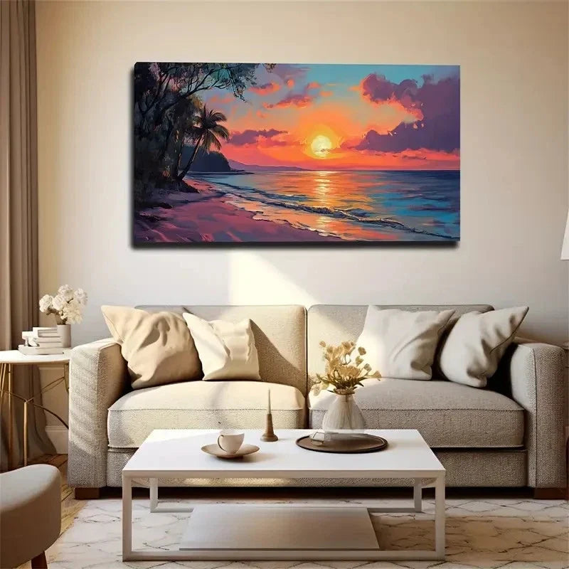 Sunset Glow Realistic Landscape Wall Art Canvas Office Home Room Framed 120x60cm