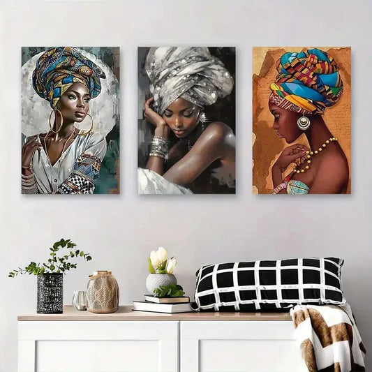 3pcs Colorful Headwraps, Elegant Jewelry Metal Print Ready to Hang Art