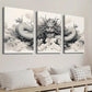 3pcs Japanese Dragon Black & White Wall Art Set Canvas Framed 40x60cm - High Quality Print 100% Australian Made Wall Canvas Ready to Hang