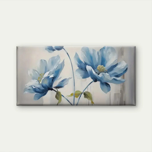 Modern Blue Floral Abstract Wall Art Canvas Office Home Room Framed 80x45cm