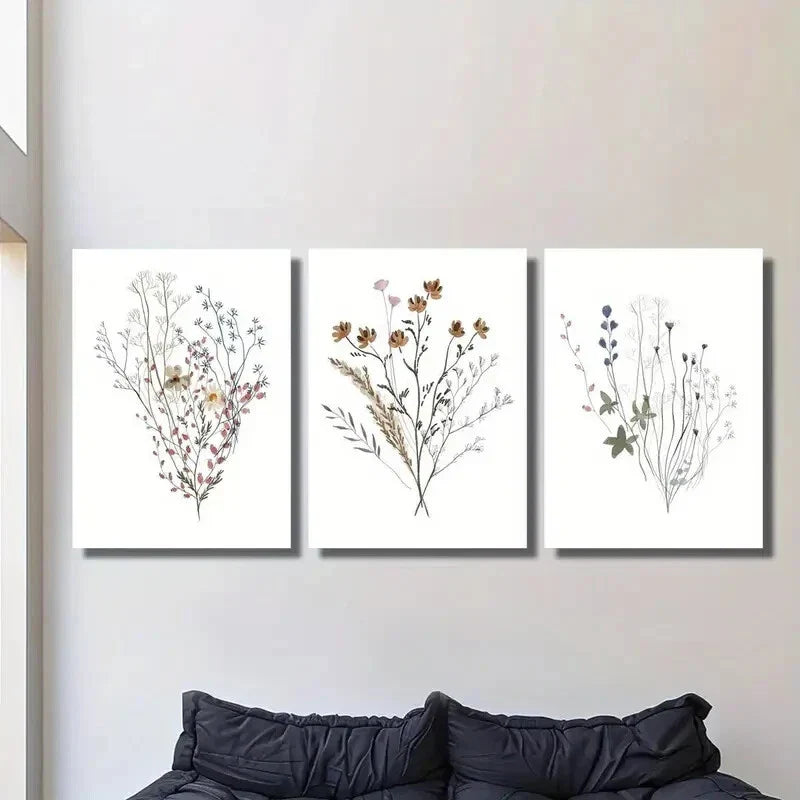 3pcs Vibrant Wildflower Designs Metal Print Ready to Hang Art