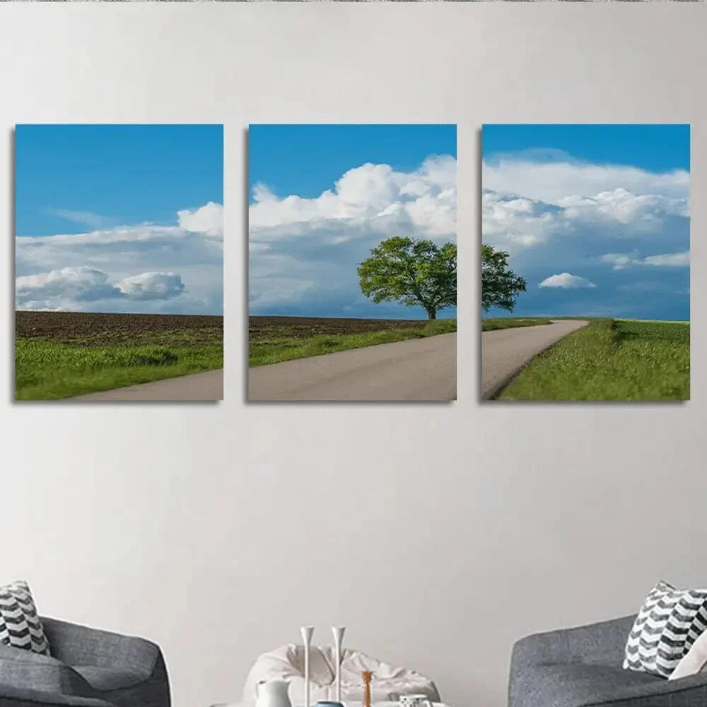 3pcs Highway Tree Scenery Modern Metal Print Ready to Hang Art