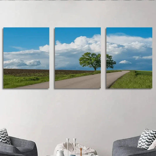 3pcs Highway Tree Scenery Modern Metal Print Ready to Hang Art