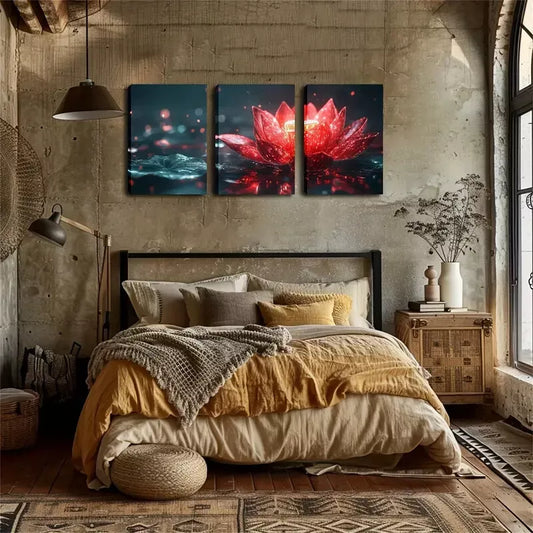 3pcs A Magic Red for Lotus  Wall Art Set Canvas Framed 40x60cm - High Quality Print 100% Australian Made Wall Canvas Ready to Hang