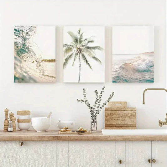 3pcs Ocean Coastal & Palm Tree Design Metal Print Ready to Hang Art